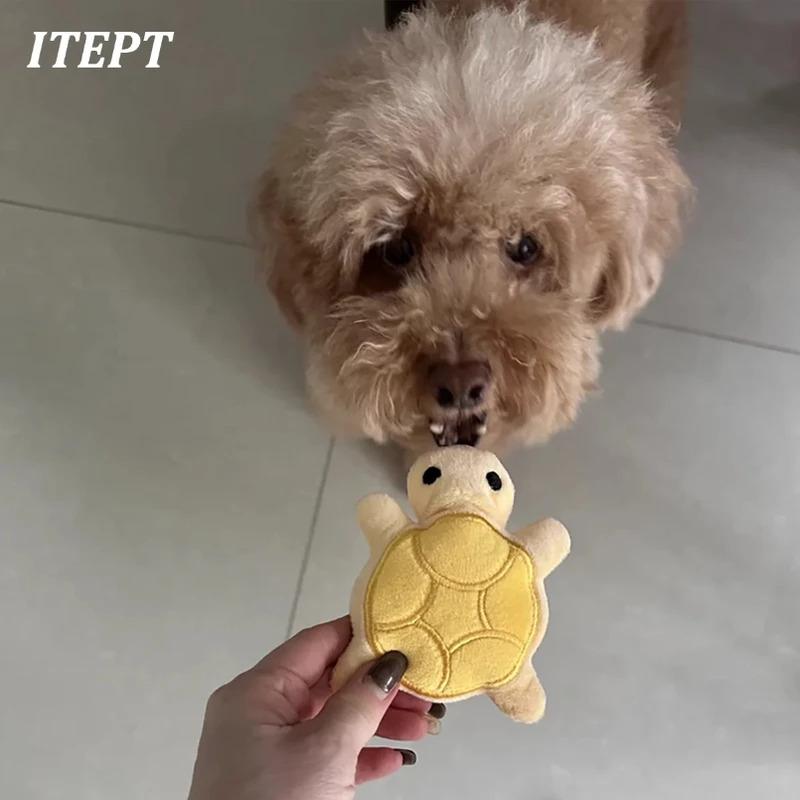 Squeaky Mini Cute Turtle Dog Plush Chew Toy for Puppies Teething Soft Safe Rubber Dental Health Interactive Sound Pet