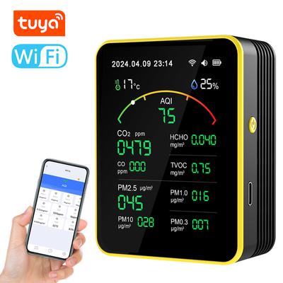 גלאי איכות אוויר 15 ב-1 Tuya WiFi ביתי נייד AQI PM0.3 PM1.0 PM2.5 PM10 CO CO2 TVOC HCHO