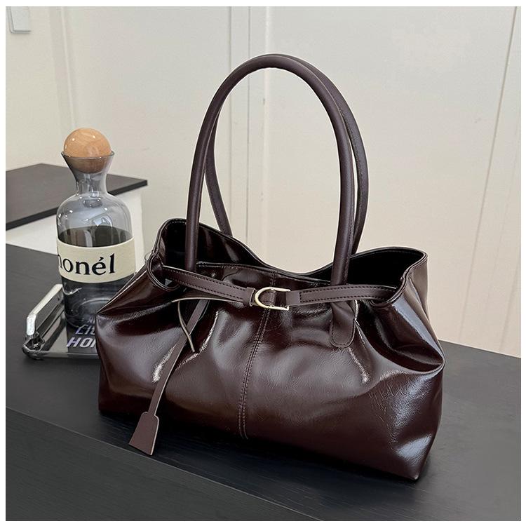 Large-capacity Belt-style Casual Solid-color Business Shoulder Bag with Side Pocket