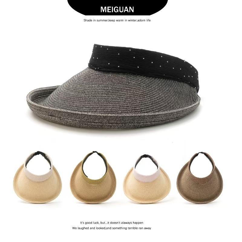 New empty top straw hat women's summer seaside vacation leisure sun hat rhinestone sun hat big brim shows small face