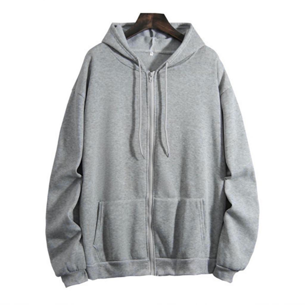 Damenmode, lässig, mit Kapuze, locker, lange Ärmel, Reißverschluss, einfarbige Jacke