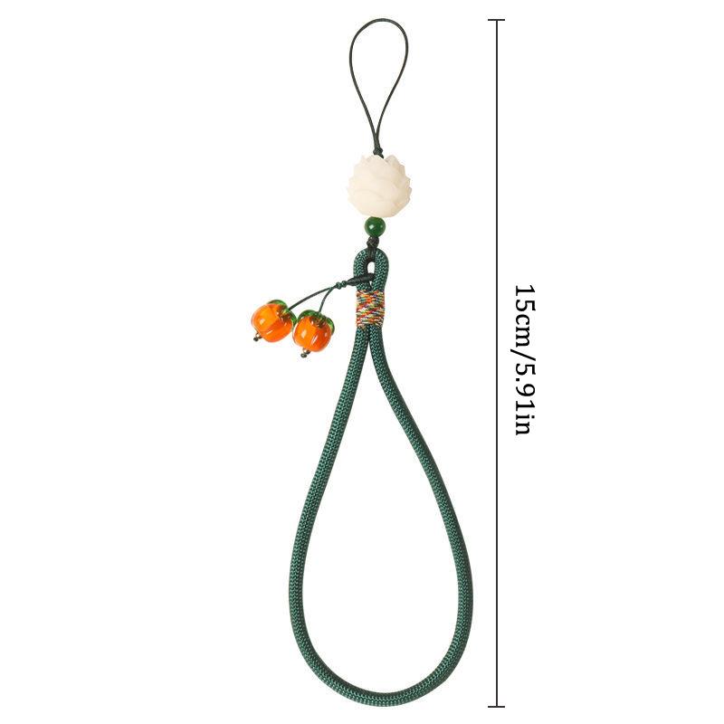 Liuli Persimmon Mobile Phone Chain Keychain Pendant Anti-Lost Wrist Lanyard Persimmon Bodhi Root Lotus Earphone Camera Chain
