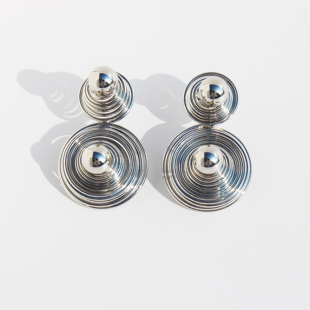 Jewelry Coil Spring Round Exaggerated Earrings Trendy Cool Personality Water Ripple Ball Stud Earrings 649