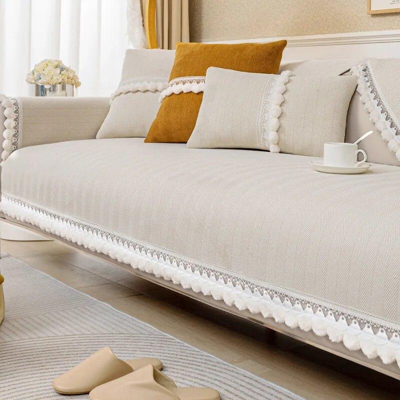 Chenille-Spitze-Sofabezug, Handtuch, einfarbig, universell, für Wohnzimmer, Sofakissen, Matte, rutschfest, Sofakissen, Armlehne, Rückenlehne