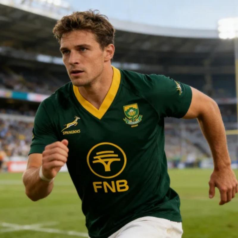 Herren Bestseller Südafrika Springboks Grün Gold Rugby Trikot FNB Sponsor Protea Logo Herren Schnelltrocknend Strandbekleidung XXL brown