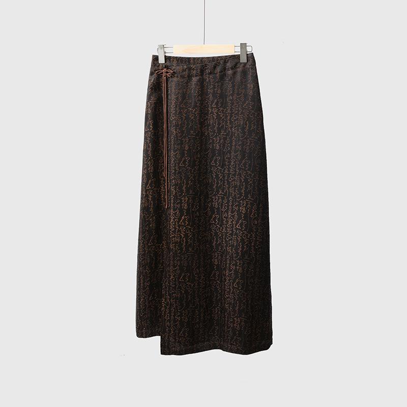

Women s Silk Xiangyunsha Jacquard Side Slit Skirt - New Chinese Style M