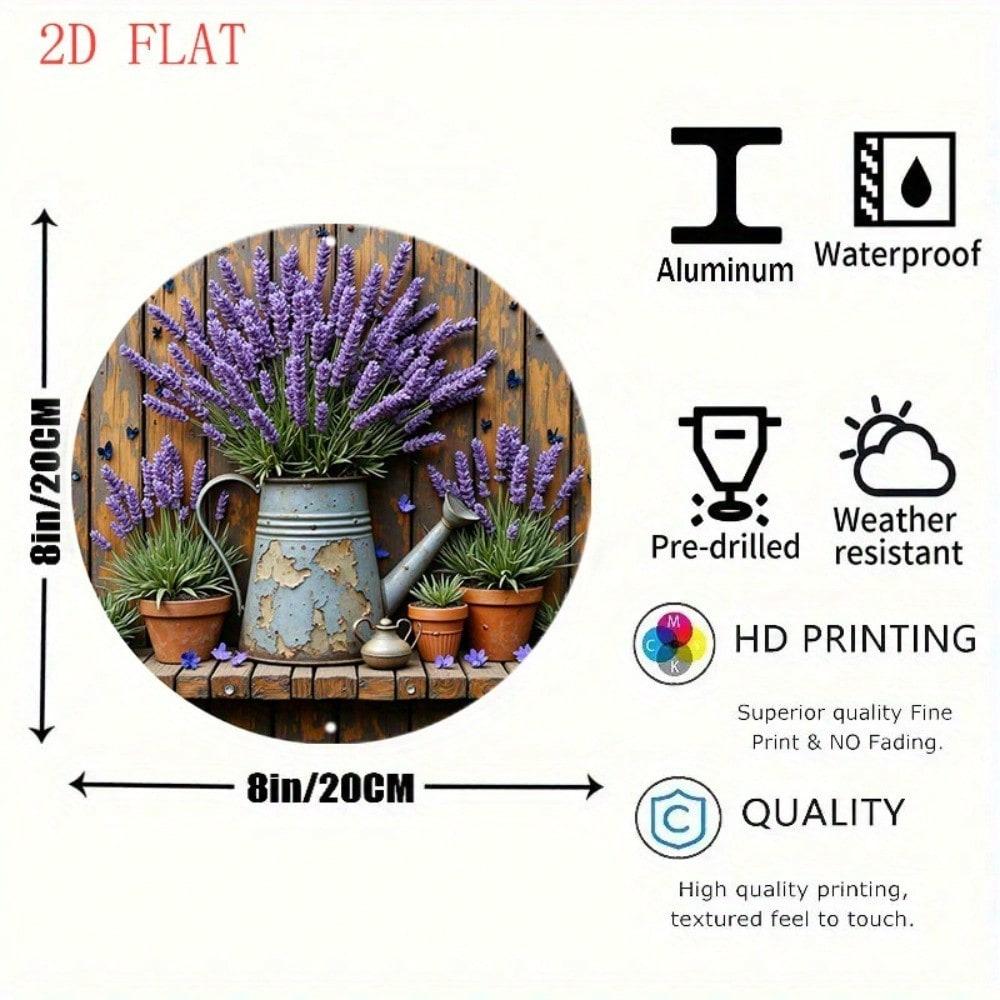 Rustic Farmhouse Round Lavender Wall Decor Metal Art Sign For Outdoor Garden