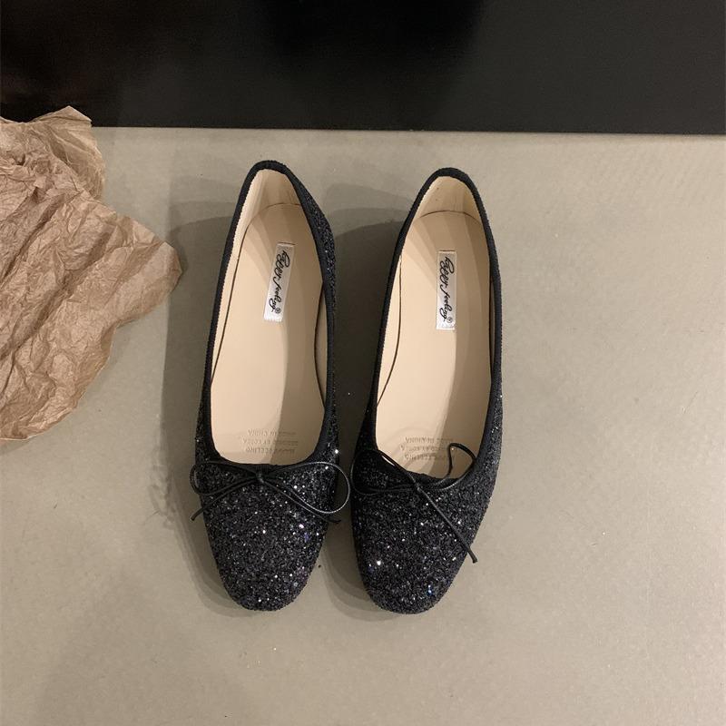 Spring flash temperament flat shoes lady bow shallow mouth ballet shoes
