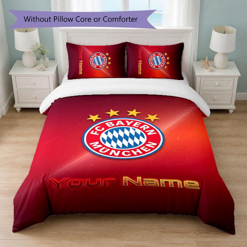Set Biancheria da Letto Personalizzato Bayern Monaco con Nome Testo 1 Copripiumino+2 Federe Logo Calcio Regalo Personalizzato per Occasioni Speciali Decorazione Camera da Letto