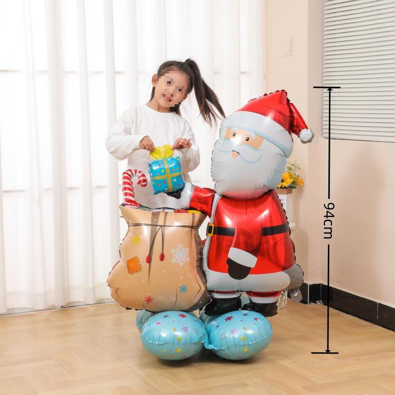 Large Base Christmas Tree Decoration with Santa, Reindeer, and Snowman Balloons for Kindergarten