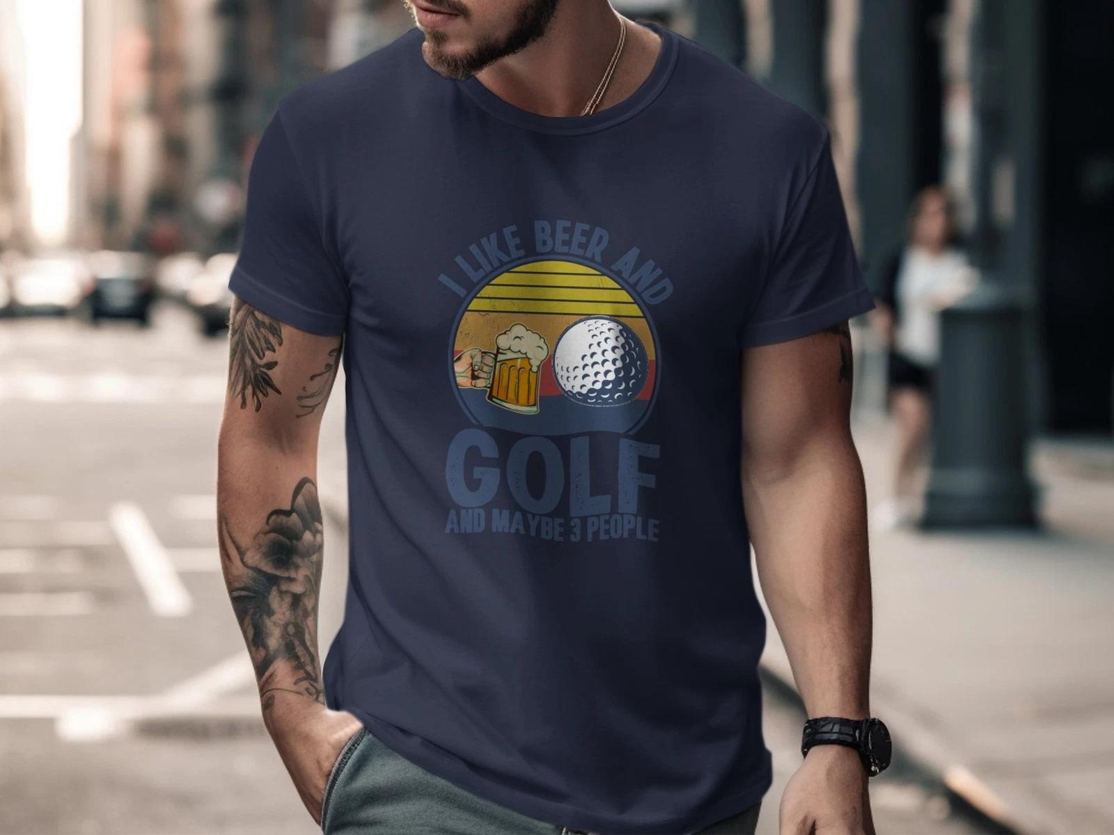 I Like Beer and Golf T-Shirt Funny Golf Lover Gift Beer Drinker Golfer Tee Top M