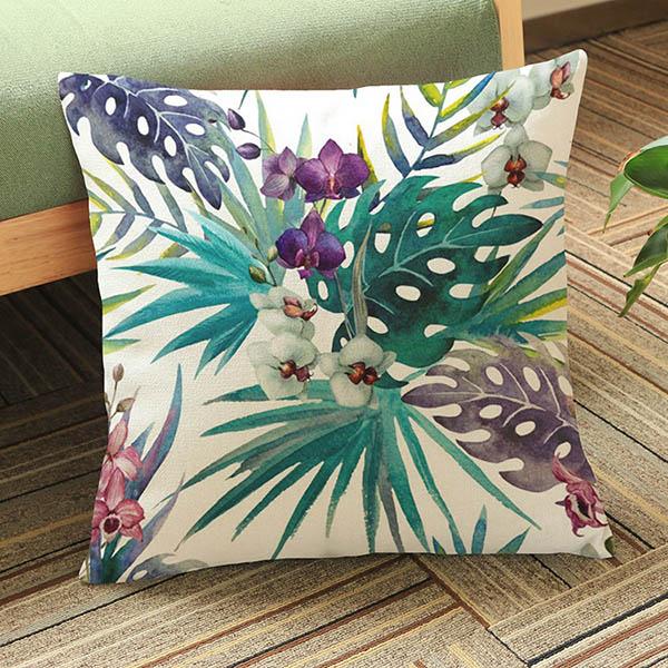 

Tropical Plant Leaves Flowers Flamingo Bird Parrot Home Decoration Couch Cushion Office Chair Back Pillow for Sofa Linen Cotton 45x45cm 18x18in