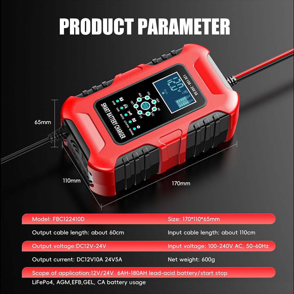 12V/10A  24V/5A Car Battery Chargers Full Automatic AGM Wet Smart Battery Chargers Maintainer Portable Battery Chargers