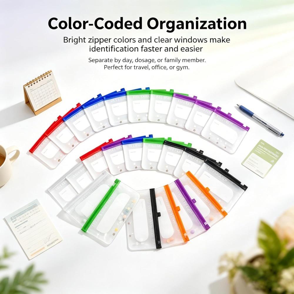 Waterproof Pill Bag Set, 14 Coded Detachable Pill Organizer Pouches, Travel Medication Organizer, Portable Travel Pill Storage Bag, for Daily Use