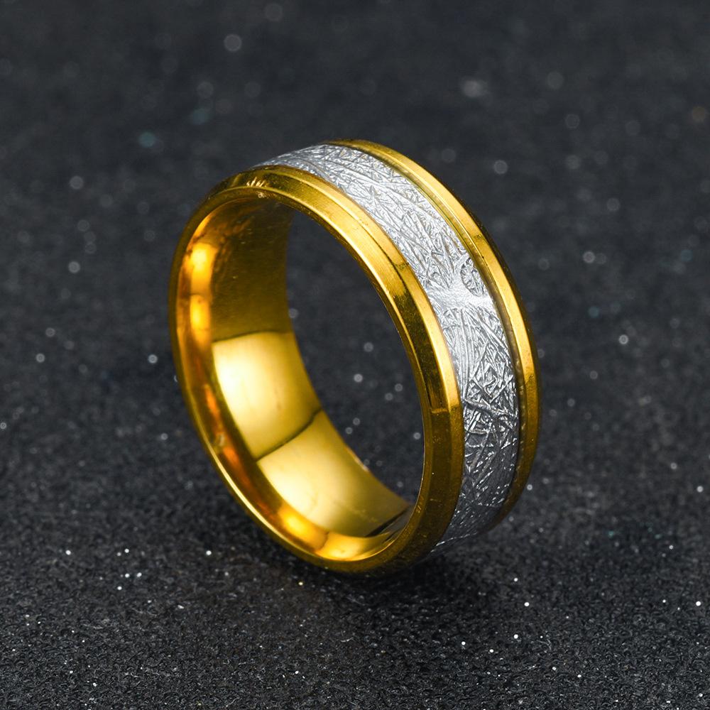 Men's 8MM Meteorite Stone Pattern Inlaid Silver Stainless Steel Ring - Engagement Wedding Band for Cocktail Party High