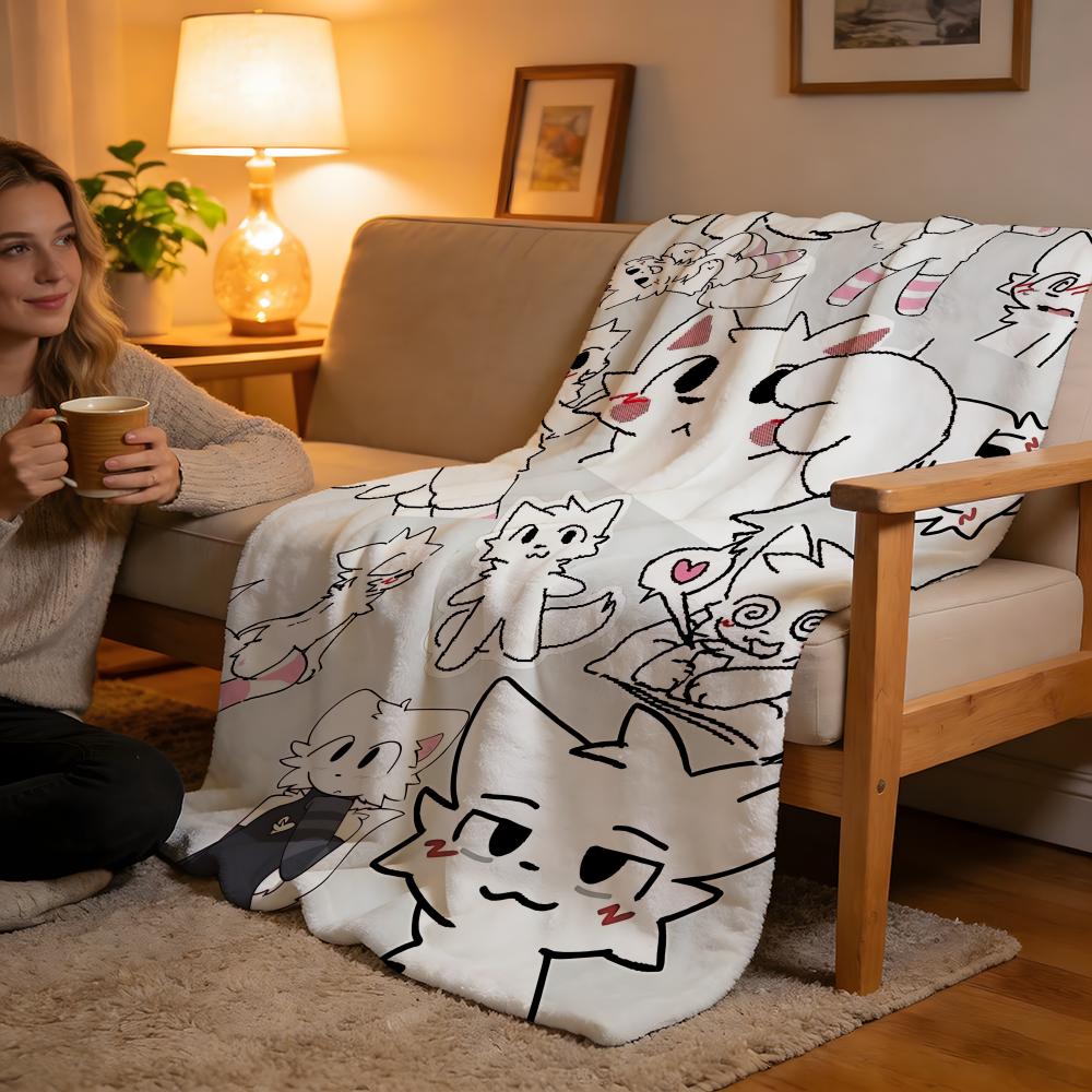 Throw High-Density Short Plush Blanket For Sofa Nap Air-Conditioned Room Soft Skin-Friendly Cute Cat B-Boykisser