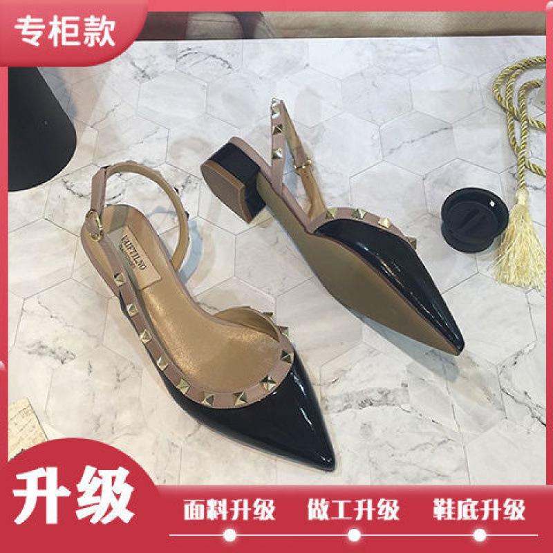 Summer New Rivets with Buckles, Middle Heel, Spring Bag Head, Pointed Head, Thick Heel, Willow Shoes, Cool Slippers for Women