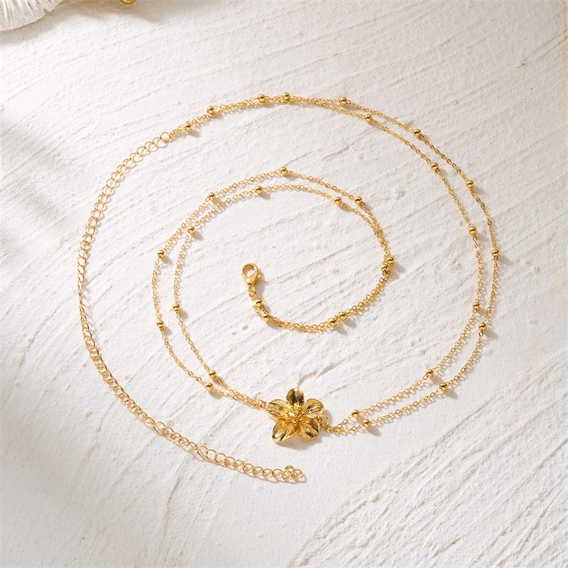 Simple Double Layers Belly Chains for Women Y2K Gold Color Metal Flower Bikini Waist Body Chain Beach Vacation Versatile Jewelry