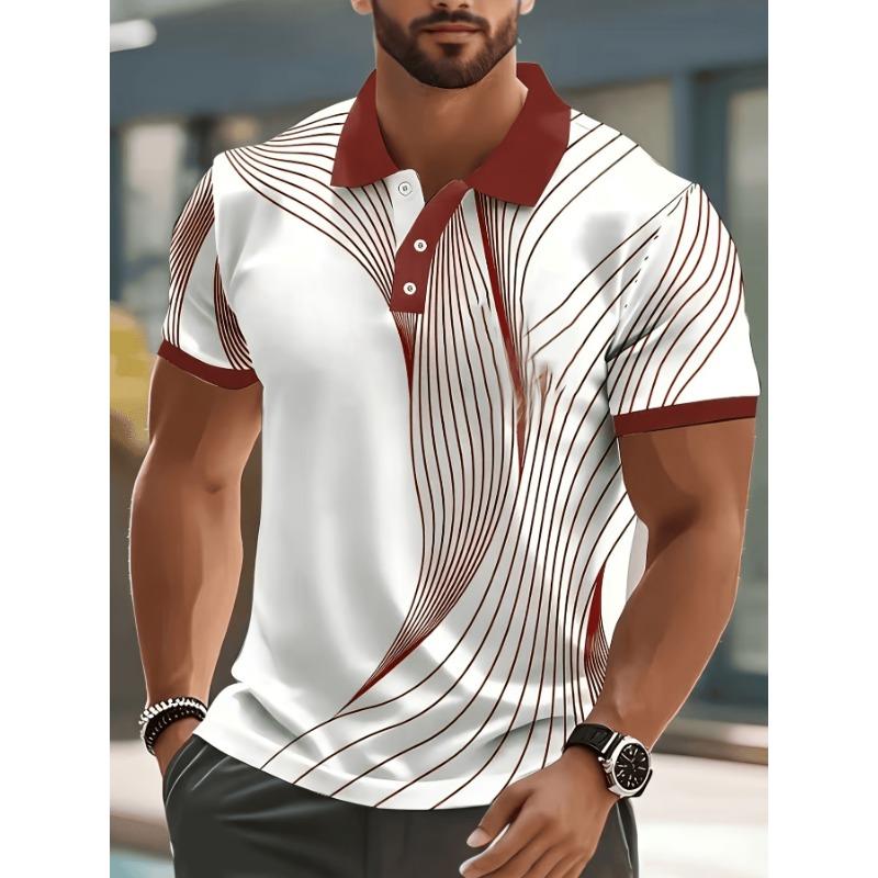 Trendy men's short-sleeved shirt with dynamic line print