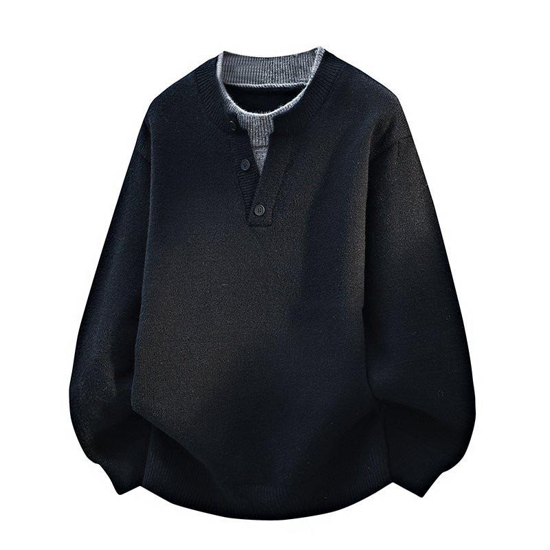 

Men s V-Neck Red Patchwork Sweater - Faux Two-Piece Winter Knit, Year of the Rat New Year Henley. Large чорний