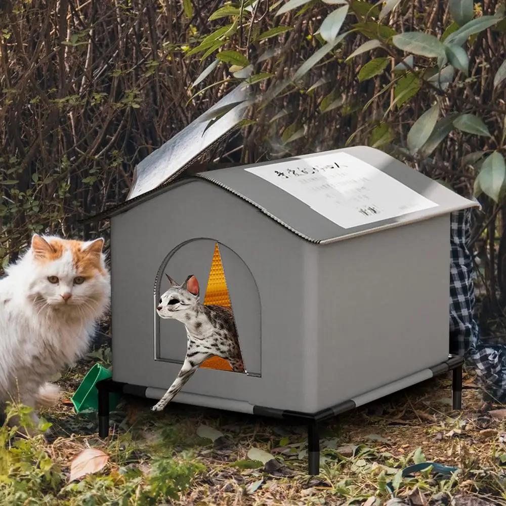 Wasserdichtes Streunerkatzenhaus Outdoor Wildkatzenhaus Geschlossenes Haustierzelt Kältebeständiges Haustierbett Winterwarm für Draußen Haustierbedarf