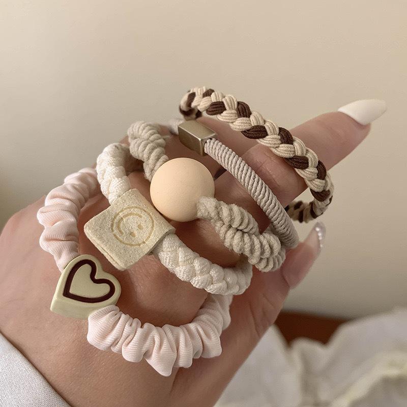 

Повязка на голову Женская Высокий хвост Кобура Аксессуары для волос Простая Высокая эластичность Прочная Резинка для волос 5PCS бежевый