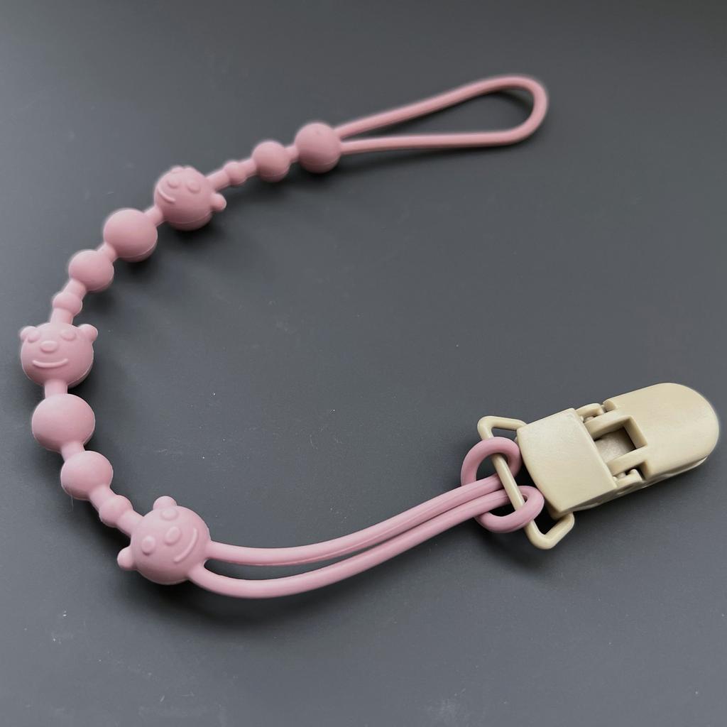 Practical Silicone Pacifier Chain Bear Pattern Pacifier Clip Food Grade Silicone Baby Pacifier Clip for Teething Infants