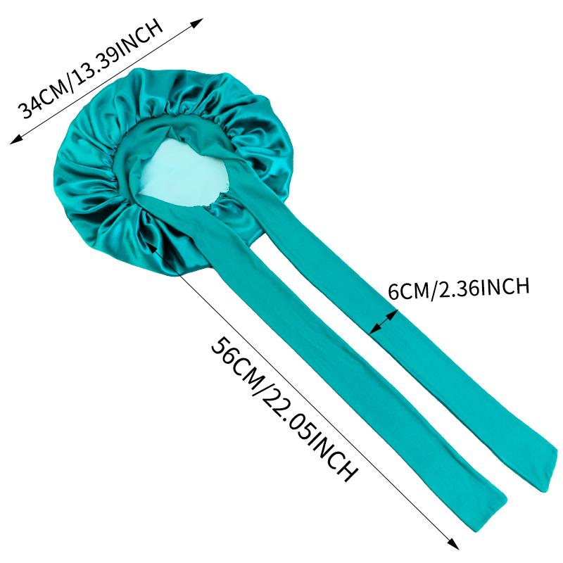 New Elegant Satin Lined Bonnet Double Layered Ribbon Round Hat Wide Brimmed Bath Hat Black Sleep Cap for Women Curly Hair