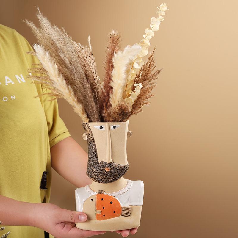 Bunte Abstrakte Keramikvase mit Menschlichem Gesicht – Kreative Kunstskulptur für Heimdekor