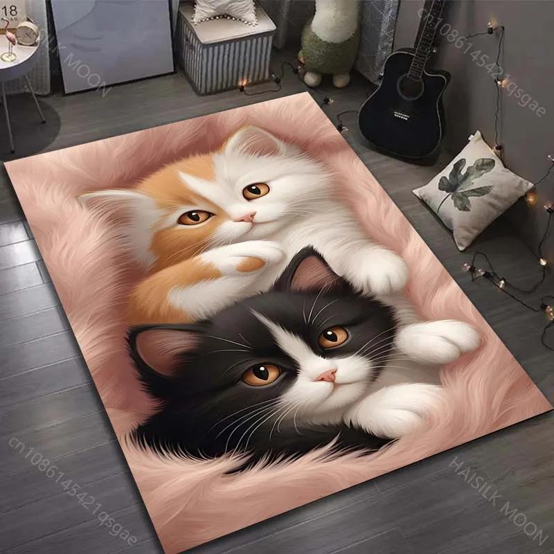 15 SIZES Two Cute Kittens Print Carpet Rug for Bedroom Living Room Bedside Sofa Floor Mat Modern Home Decor Area Rug Luxury Gift