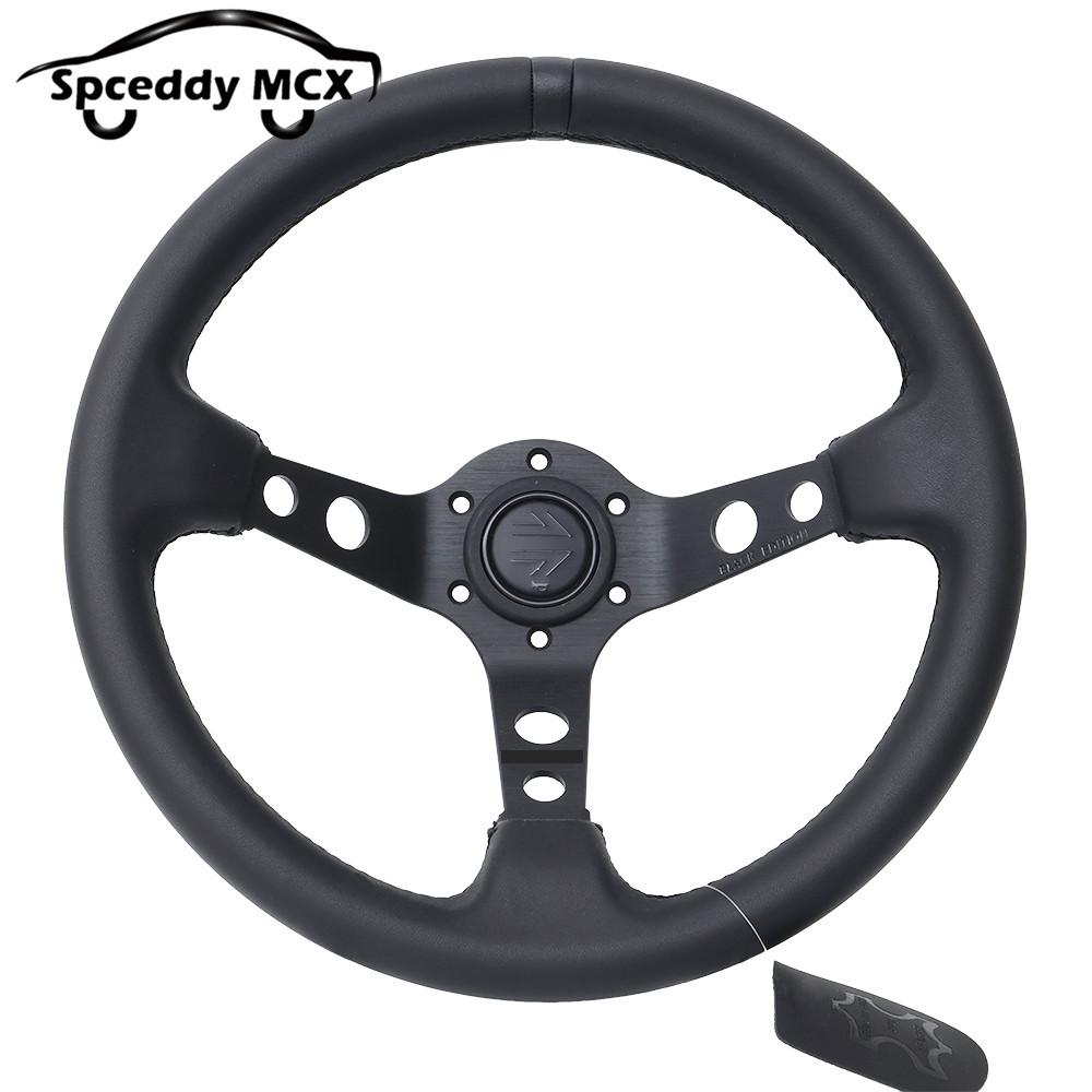 Black Edition 13inch 330mm Genuine Leather Racing Steering Wheel Deep Dish Car Sport Steering Wheel чёрный