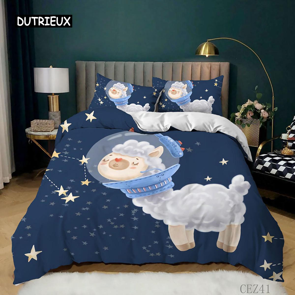 

Мультяшная овечка Пододеяльник King Size Милая овечка с желтым бантом Детский для девочек Полиэстер Пододеяльник Twin EU single(135x200cm)