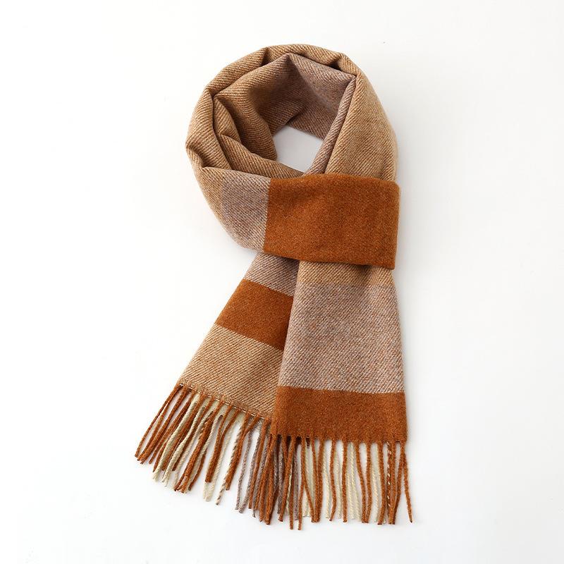Luxury Autumn Winter Korean Plaid Scarf Women Thickening Warm Tassel Shawl Cashmere Muffler Fashion Designer Scarves