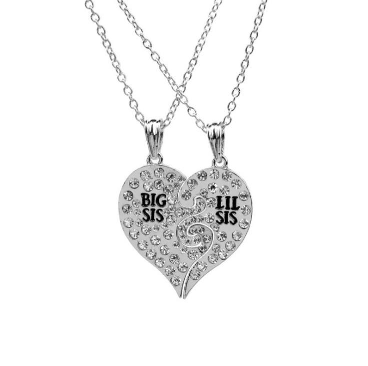 Two-Petal Heart Rhinestone Necklace - Best Friends BIG/MIDDLE/LITTLE Edition серебряный