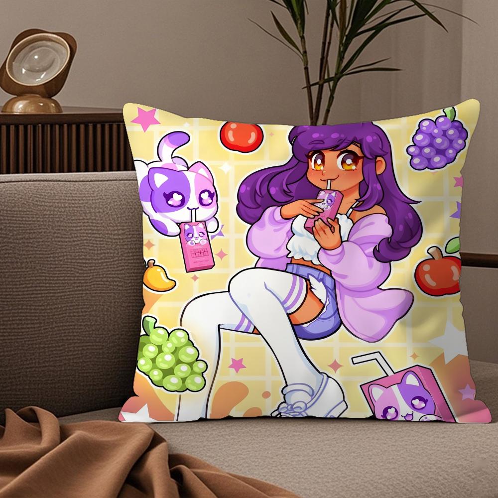 A-Aphmau Singer Pillow Case Silky Elegant Comfort Sofa Bed Invisible Zipper Peach skin 18*18(CM)-1Pcs