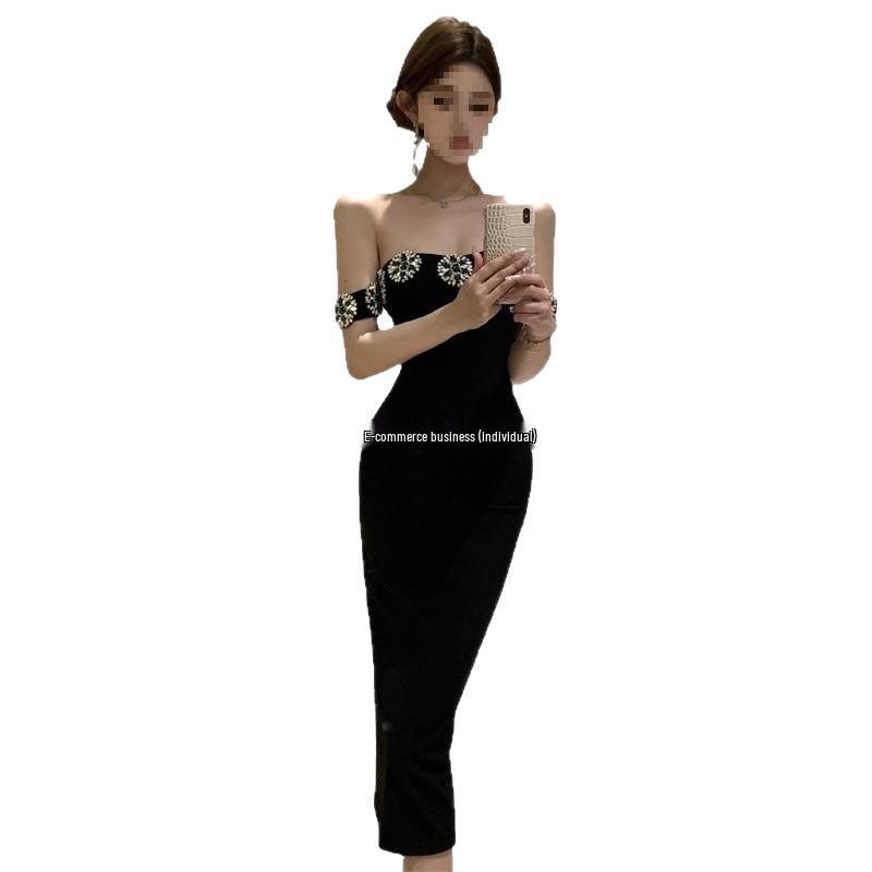 Elegant 2024 Women's Backless Slim-Fit Dress with Diamond Accents
