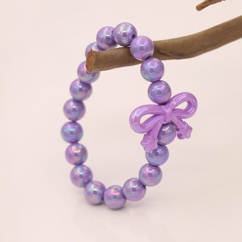 Colorful Acrylic Beaded Bracelet with Bowknot Charm for Girls
