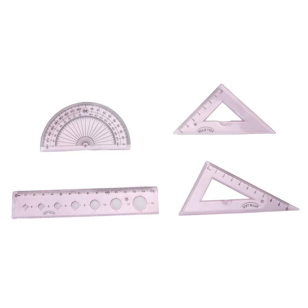 4pcs Ruler Soft Plastic Transparent Cute  Angle Length Measuring Tools for Kids Students Studyin