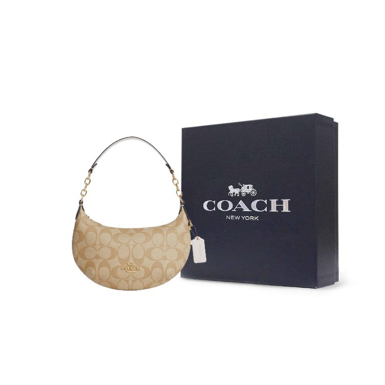 Coach Payton 21 Classic Monogram Zipper Closure PVC Leather Half Moon Shoulder Bag Women bags Light-Khaki CM273-IMDQC