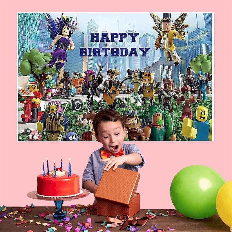 Roblox Boys' Game Birthday Party Decoration Banner 5x3 Ethylene Photography Backdrop Cloth
