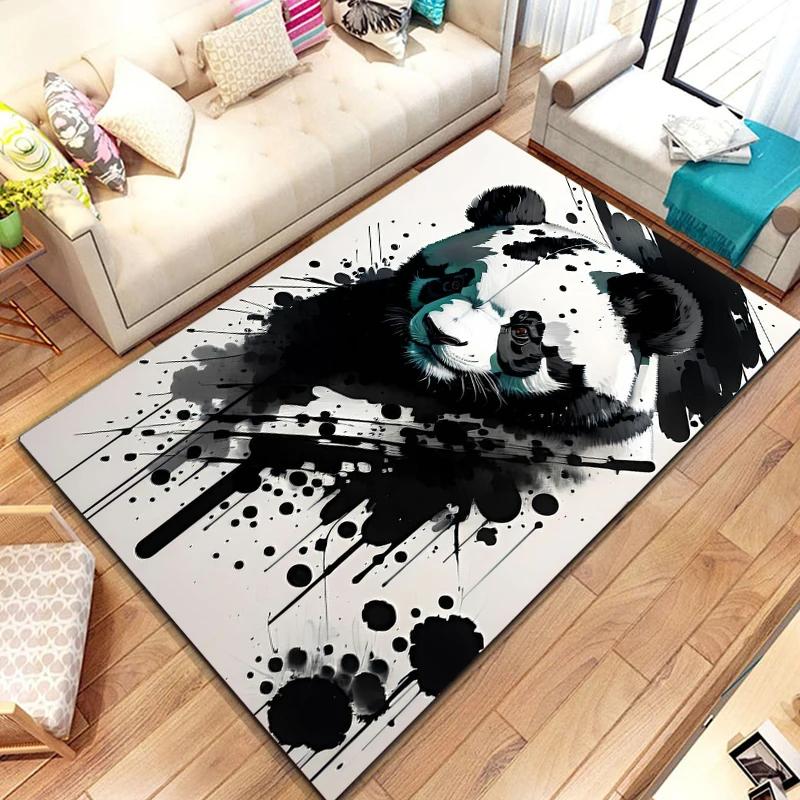 Uroczy dywanik z pandą do sypialni, pokoju zabaw, na sofę, dywan z naturalnych liści bambusa, kreskówkowy dziki zwierz dżungli, wewnętrzna mata podłogowa, wycieraczka