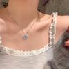 Romantic Blue Crystal Butterfly Necklace For Women Girls Simple Shiny Zircon Bilayer Choker Clavicle Chain New Fashion Jewelry
