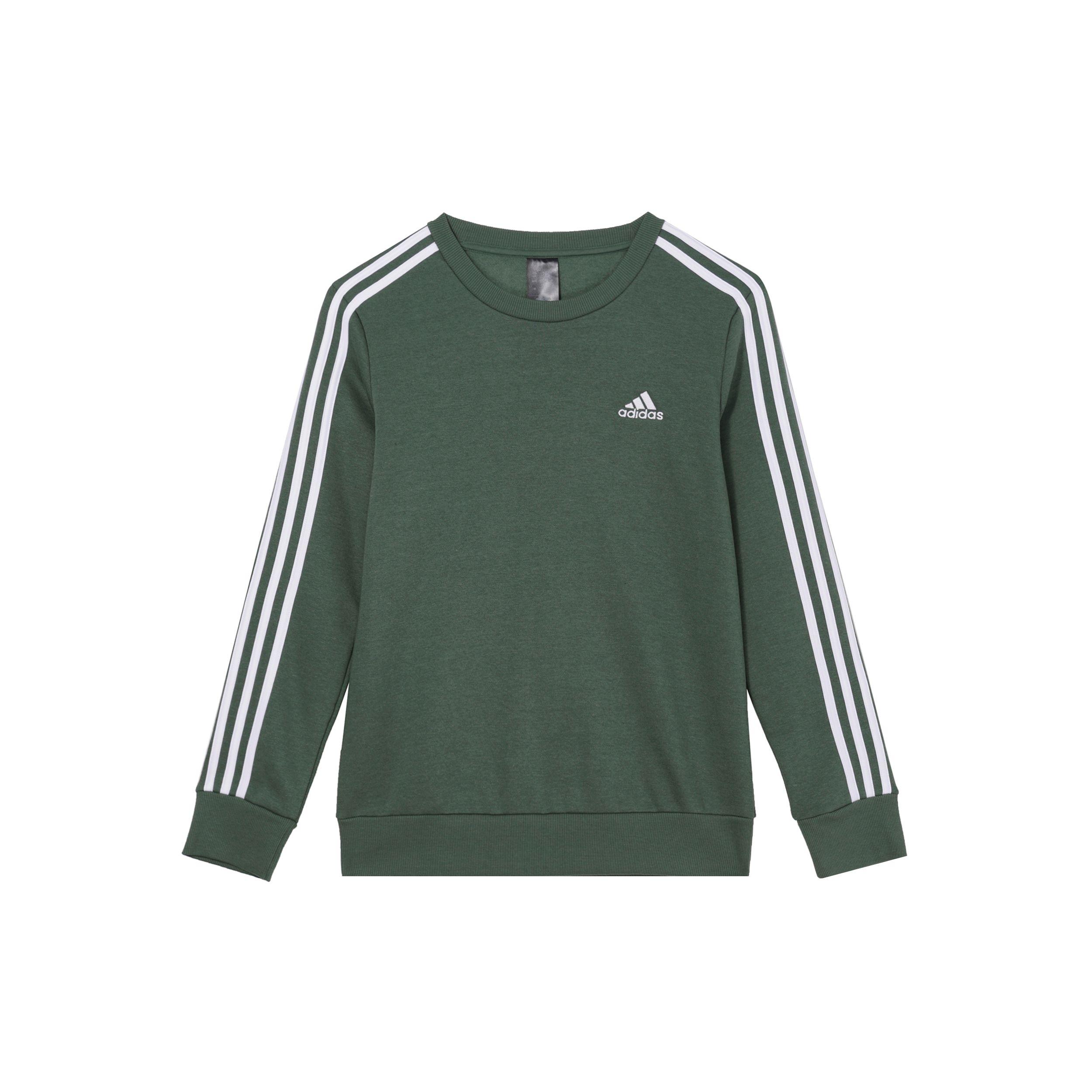 Adidas FW24 Striped Casual Fleece Thick Round Neck Long Sleeve Sweatshirt Women Sweatshirt Oxidized-Green White HM1930 S