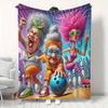 Charming Bowling Grandmothers & Sisters Flannel Blanket - Vibrant, Soft & Cozy All-Season Throw with Playful Cartoon Design, Per