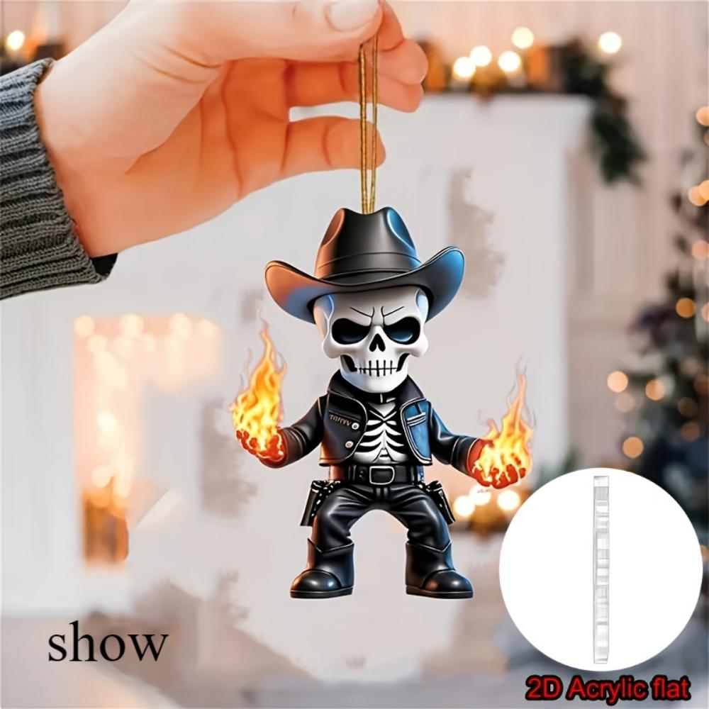 2D Flat Pendant Skull Denim with Flame, Multi-Purpose Auto Accessories Christmas Halloween Decorative Backpack Ornaments and Key Chains Gift Pendants
