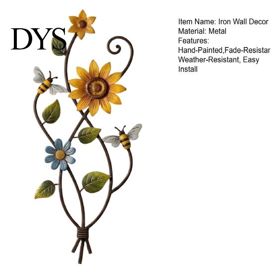 Weather Resistant Wall Ornament Metal Sunflower Bee Art, Rustic Flower Vine Hanging, Patio Fence Yard Decoration Indoor Outdoor Garden Decorative