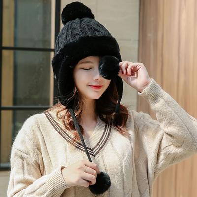 Winter Winter Klappen Pelzmütze Schwarze Bommelmütze