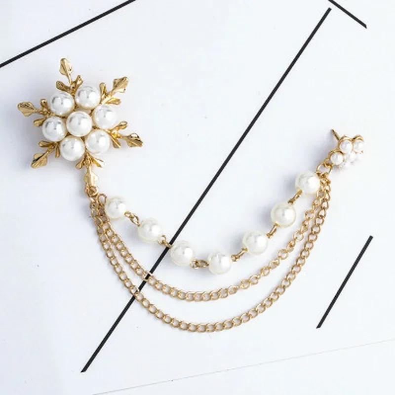 

New Versatile Pearl Snowflake Tassel Brooch Fashion Accessories Corsage Female Fashion Brooches for Women Chain Pin Jewelry золотой