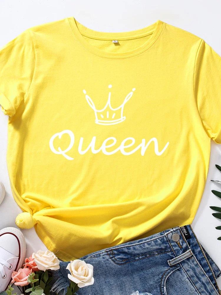 Krone Königin Aufdruck T-Shirt Damen Kurzarm O-Ausschnitt Locker T-Shirt Sommer Damen Lässiges T-Shirt Oberteile Camisetas Mujer