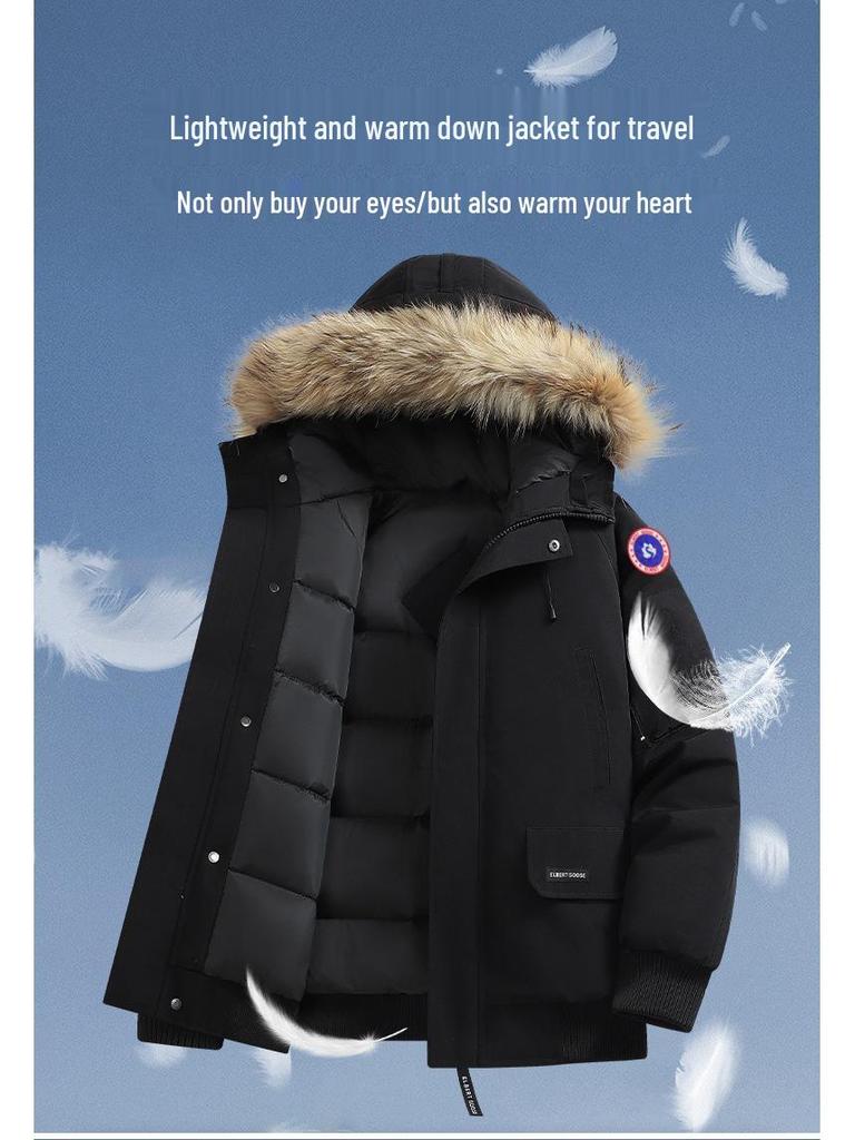 Men's Short Goose Down Winter Jacket - 80% White Duck Down, Warm & Thickened, Pilot Style, Couple's Option Available